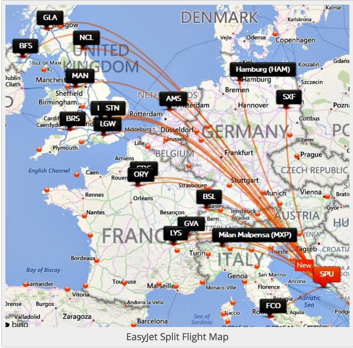hrvatska airlines destinacija mapu