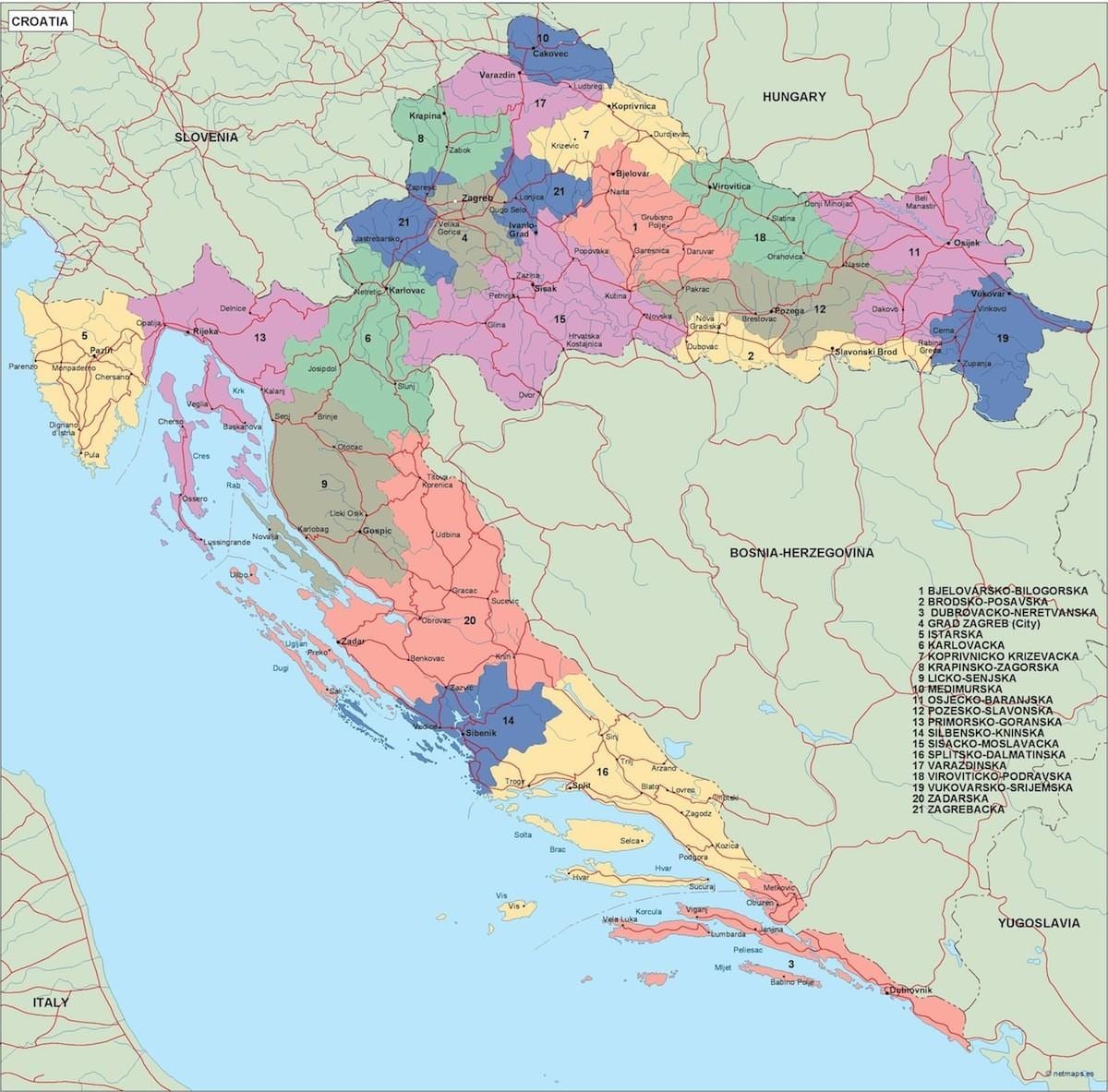 mapa hrvatske mapu vektor