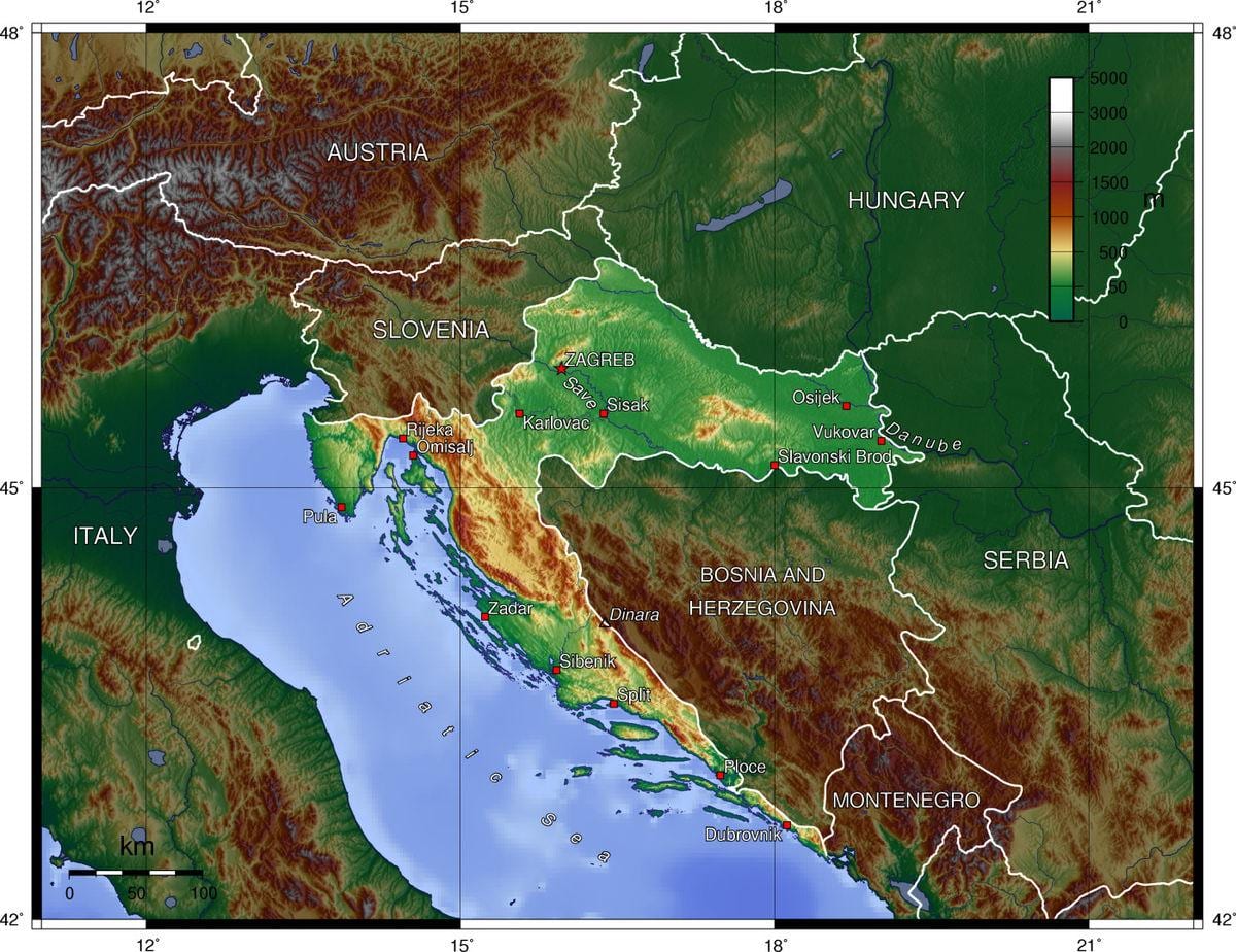 mapa hrvatske topografske 