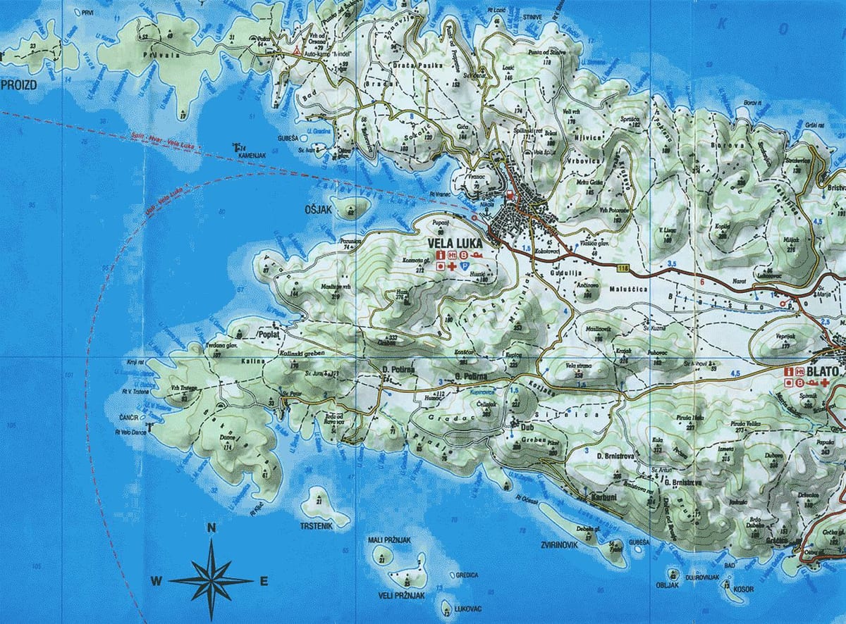 mapa korcula hrvatska