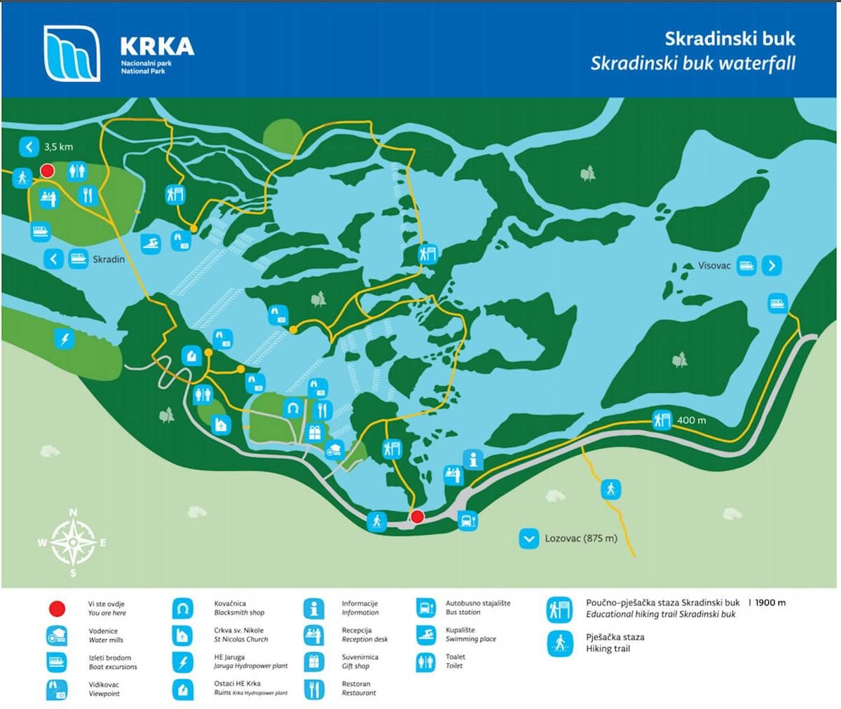 krki nacionalni park hrvatska mapu