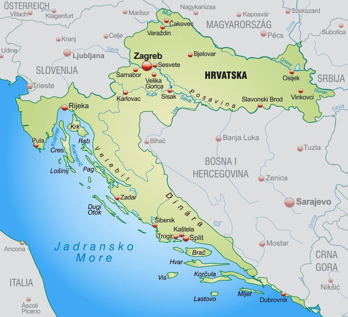 sjeveru hrvatska mapu